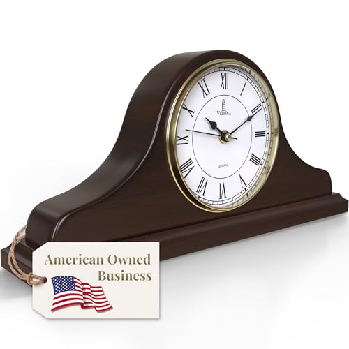 Solid Wood Mantel Clock, Silent Non-Chiming Battery Operated Table Clock