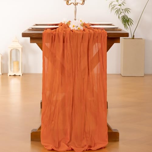 Socomi Cheesecloth Table Runner 10ft x 3pcs Orange Fall Boho Wedding Decor