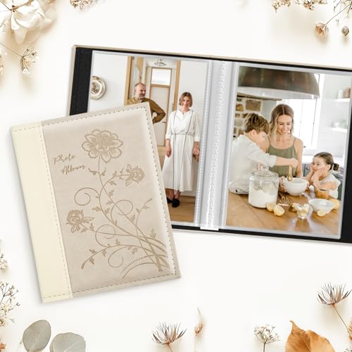 5x7 Photo Album with Leather Cover, Holds 50 Vertical Photos, Beige