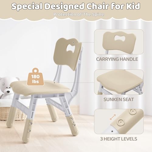 Kids Adjustable Height Table & 4 Chairs Set - Natural, DOREROOM