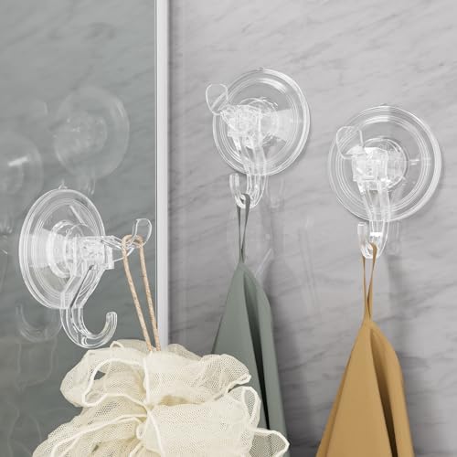 Clear Suction Cup Hooks - Heavy Duty Removable Hangers for Shower & Kitchen