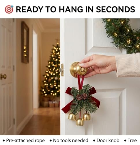 Tikneyoli 4-Piece Red Velvet Christmas Bells Decor with Jingle Bells - Door/Hanging Ornaments