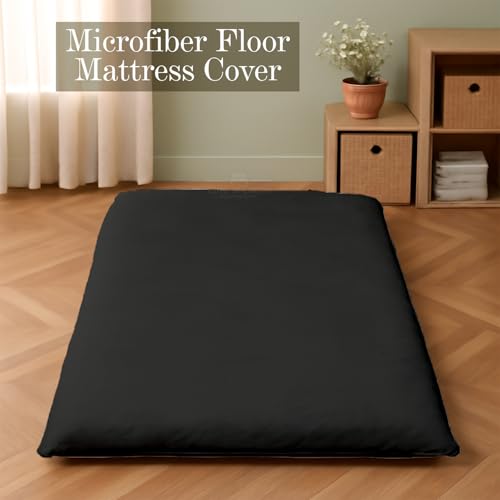 Twin XL Japanese Zippered Futon Cover - Soft Microfiber Mattress Protector, Black