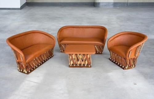 Handmade Mexican Equipal Love Seat, Rustic Leather Furniture