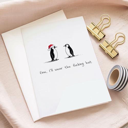 Funny Penguin Christmas Card with Envelope - Hilarious Holiday Greeting for Adults