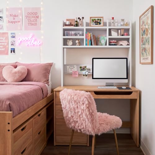 37-Inch Desk Hutch with Felt Pinboard and Cubby Storage for Dorms