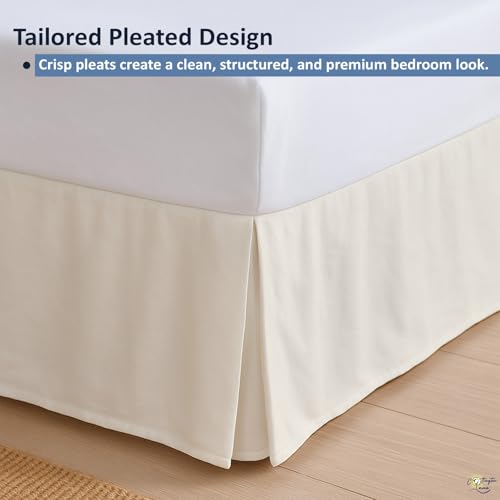 Pleated Bed Skirt Twin Size - 12 Inch Drop Microfiber Dust Ruffle, Ivory