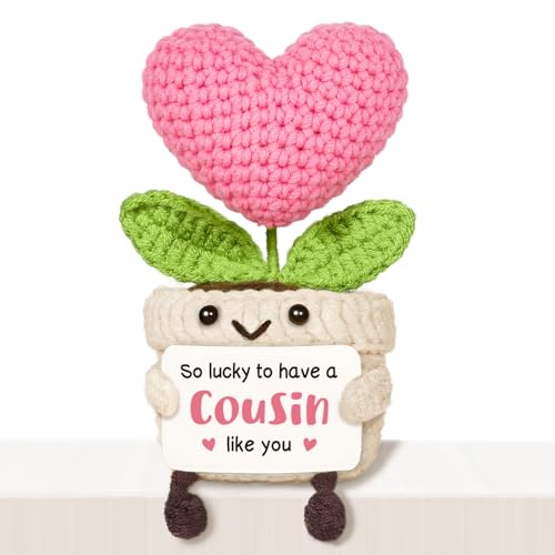 Handmade Crochet Heart Flower Gift for Cousin, Soft Pink Keepsake Decor