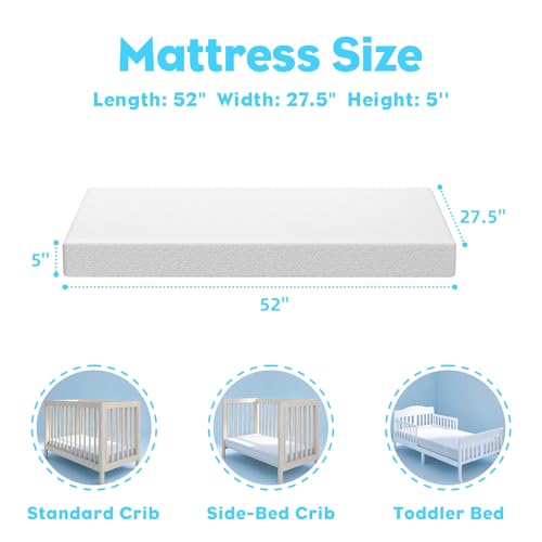 5 Inch Medium Firm Crib & Toddler Mattress, Washable Water-Resistant Cover