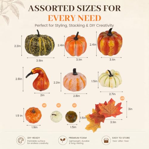 44-Piece Artificial Pumpkin and Maple Leaf Set for Fall Table Decor