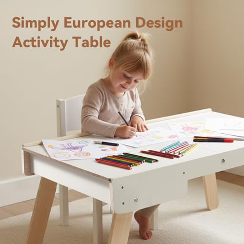 3-in-1 Wooden Kids Activity Table with Storage and Reversible Building Board