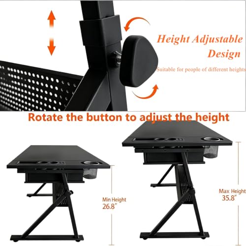 Height Adjustable Drafting Table with Stool and Storage - Tilted Art Desk