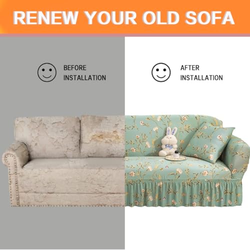 2-Seater Sofa Cover with Skirt - Universal Polyester Fabric, Anti-Slip, Modern Protection