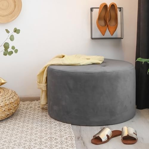 Stretchable Khaki Ottoman Cover with Elastic Bottom, Fits 50-58cm