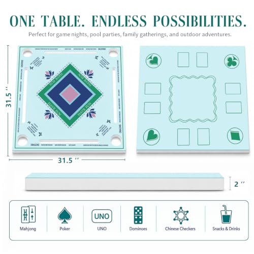 31.5-Inch Floating Mahjong Table for Pool, Reversible EVA Game Board