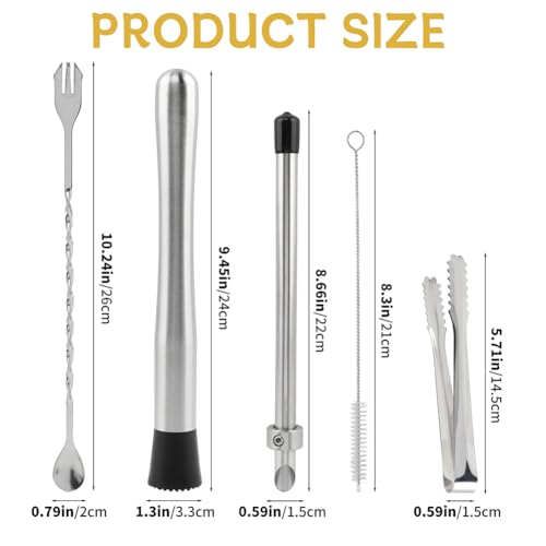 Stainless Steel Straw Hole Puncher & Muddler Set for Cocktails - 7PCS