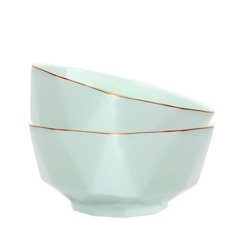 Wpslnwo Large Serving Bowls Set, 8inch 60oz Ceramic Salad & Soup Bowls, Pho Bowls, Cream Green Diamond Set of 2, Microwave & Dishwasher Safe, Easy Clean