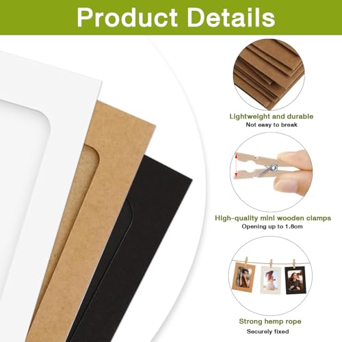10-Pack Black Paper Hanging Photo Frames for 4x6 Photos with Clips and String