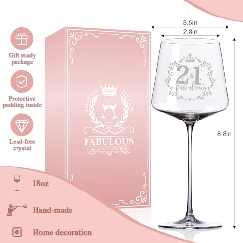 21st Birthday Gift Set for Women with Wine Glass, Tiara, Sash and Wine Bag