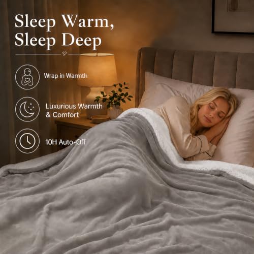 Electric Heated Blanket Full Size 72"x84" - Light Gray, ETL Certified