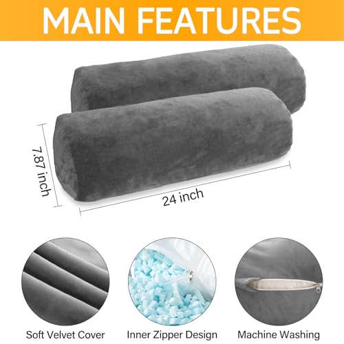 Memory Foam Body Pillow Set of 2 - 24x7.87 Inch Bolster Pillows