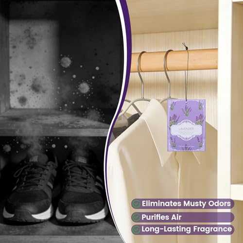 Lavender Scented Sachets for Drawers and Closets - 12 Pack Odor Eliminator
