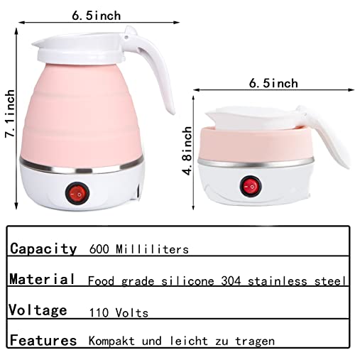 Portable Foldable Electric Travel Kettle - 304 Stainless Steel (Pink)