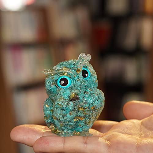 2.5-Inch Turquoise Gemstone Owl Figurine, Handmade Resin Owl Decor