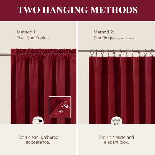 StangH Autumn Series Red Velvet Curtains 105"L x 52"W, 2 Panels for Living Room