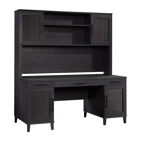 Sauder Tiffin Line Office Hutch in Raven Oak - Adjustable Storage for Desks