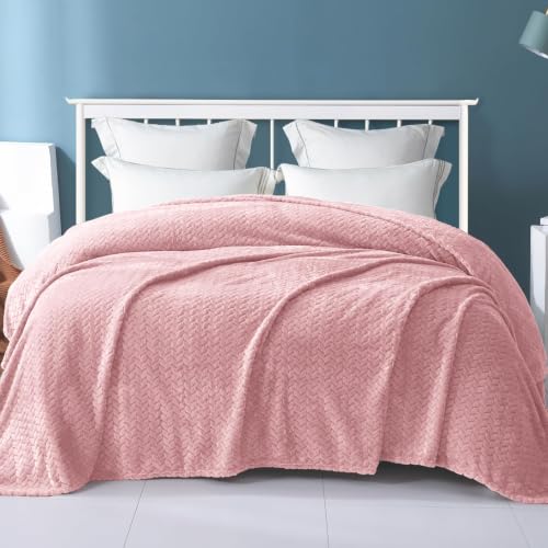 Cozy Fluffy Fleece Bed Blanket - Queen Size, 90"x90", Pink