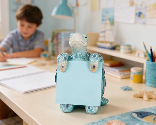 Sea Turtle Sticky Note Dispenser, Blue Resin Desk Decor with 100 Sheets