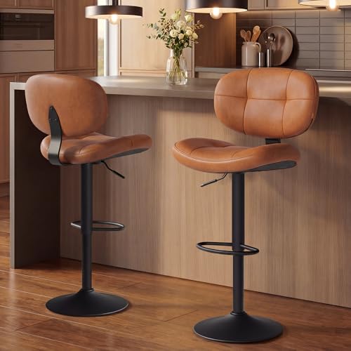 Adjustable Swivel Bar Stools, Set of 2, Faux Leather Counter Height Chairs