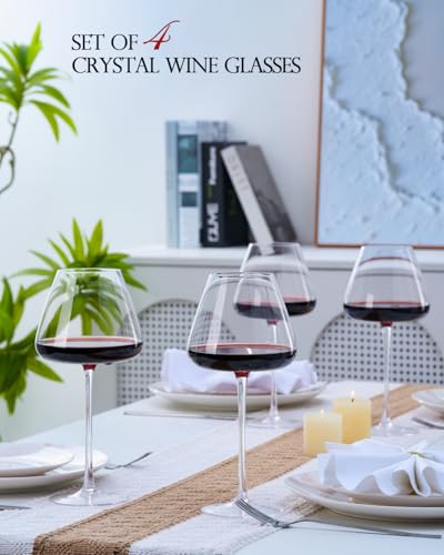 Set of 4 Hand-Blown 23.5oz Crystal Wine Glasses for Red and White Wine