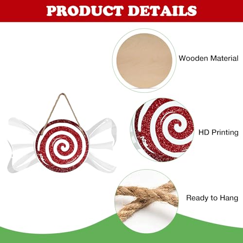 Christmas Red Peppermint Candy Front Door Sign - Xmas Glitter White, Candy Variation