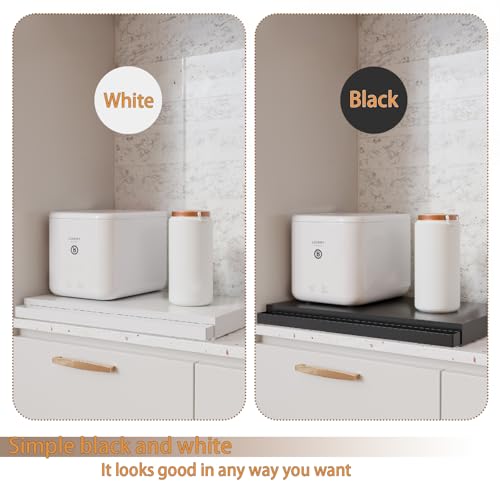 VibeNest Steel Microwave Stand with Pull-Out Shelves | Countertop Organizer for Compact Microwaves, Coffee Station & Kitchen Appliance Storage (Black+Shelf)