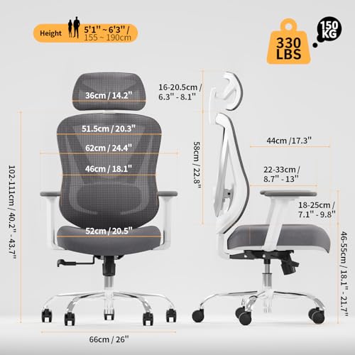 Ergonomic Mesh Office Chair with 3D Lumbar Support and Adjustable Armrests
