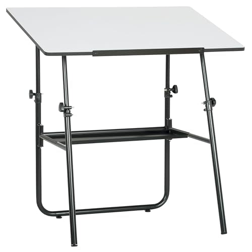 Adjustable Art Drafting Table with Storage Tray, Fold-Away Design, Black