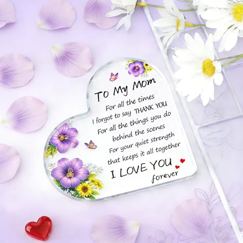 Gifts for Mom from Daughter & Son, I Love You Heart Shaped Acrylic