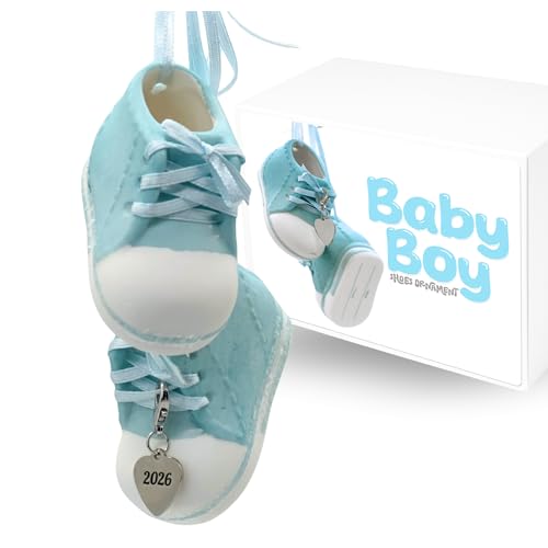 Personalized Baby Boy First Christmas Ornament - Blue Booties with Dated 2026
