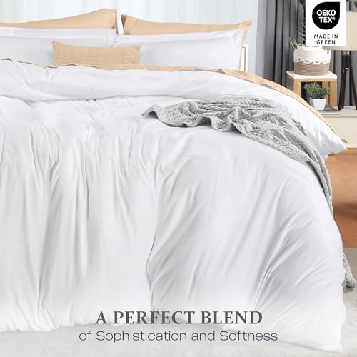 Queen Duvet Cover Set - 3-Piece Soft Microfiber Bedding with Zipper, White