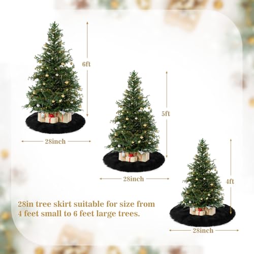 28 Inch Black Faux Fur Christmas Tree Skirt with Anti-Slip Backing