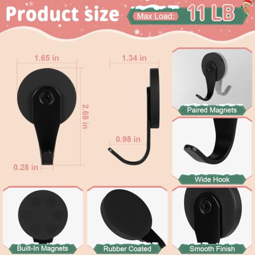 Heavy Duty Magnetic Wreath Hanger for Metal Front Door, 2-Pack, Black