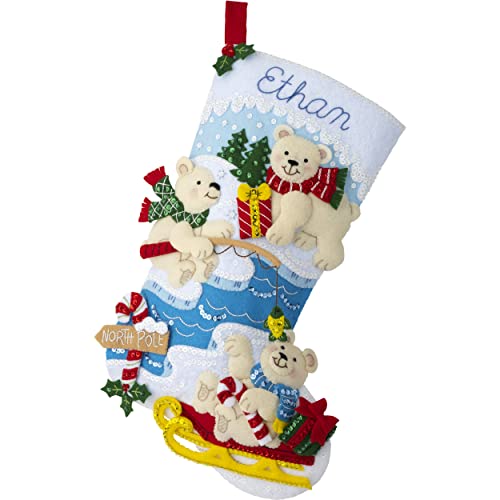 Bucilla Polar Bear Buddies Felt Stocking Kit – 18 Inch Christmas DIY
