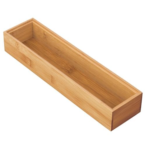 mDesign Wooden Bamboo Drawer Organizer - 15" Long Stackable Storage Box Tray for Kitchen Drawers/Cabinet - Utensil, Silverware, Spatula, and Flatware Holder - Echo Collection - 2 Pack, Natural Wood
