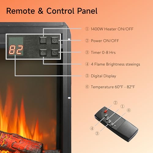 23-Inch Electric Fireplace Insert with Heater and Remote Control