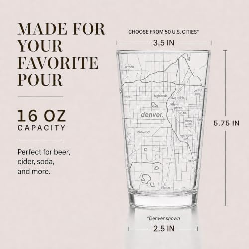 Cleveland Ohio Map Pint Glass, 16 oz Laser Etched Beer Glassware