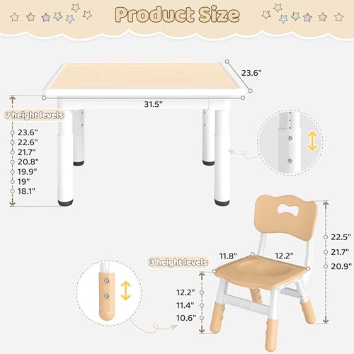 Adjustable Kids Table and 4 Chairs Set - Ergonomic Toddler Activity Furniture