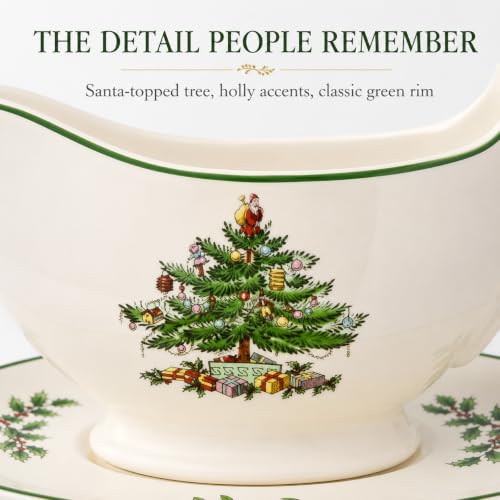 Spode Christmas Tree Gravy Boat with Stand, 9 oz – Set of 2, Stoneware
