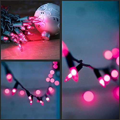 YULETIME 200 Pink Christmas String Lights - 2 Strands, 25 ft Each, 100 LED UL Certified